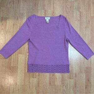 Vintage Luxury Silk Blend Square Neck Crochet Sweater